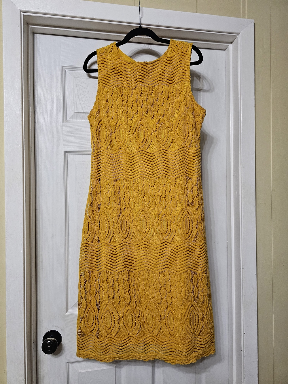 Sharagano Yellow Crochet Midi Dress